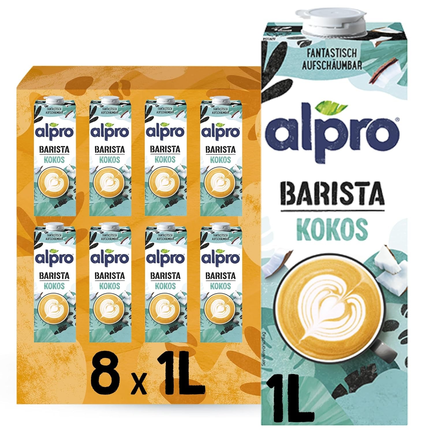 Alpro Barista Haferdrink – Zum Aufschäumen – Vegan et milchfrei – Von Natur aus lactosefrei – Riche en substances de ballast, calcium et vitamines – 8 x 1 L – Haltbar