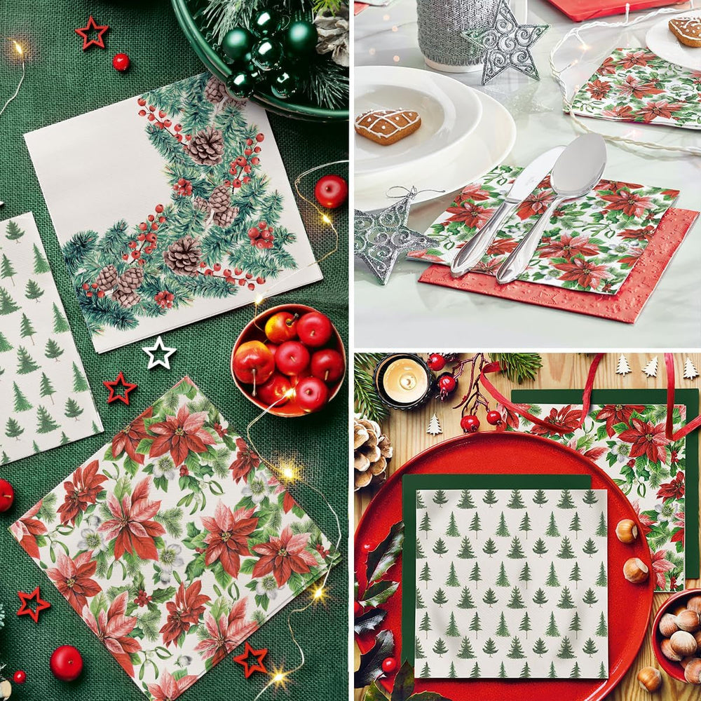 PAW - Serviettes Airlaid (40 x 40 cm) I 50 pièces I Parfaites pour Noël, l'hiver, les vacances I Décorations de table pour le réveillon de Noël I Serviettes en tissu Airlaid Branches d'hiver I Branches d'hiver