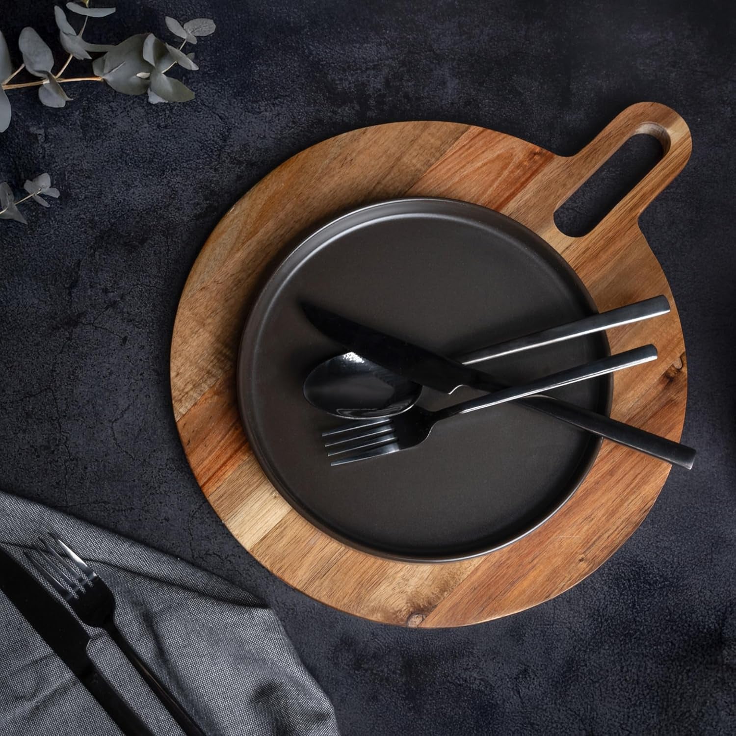 MIAMIO - Service d'assiettes pour 4 personnes / Service de table en céramique pour 4 personnes, vaisselle en grès allant au lave-vaisselle et au micro-ondes - Collection Sierra (assiettes foncées, grandes assiettes (4x))