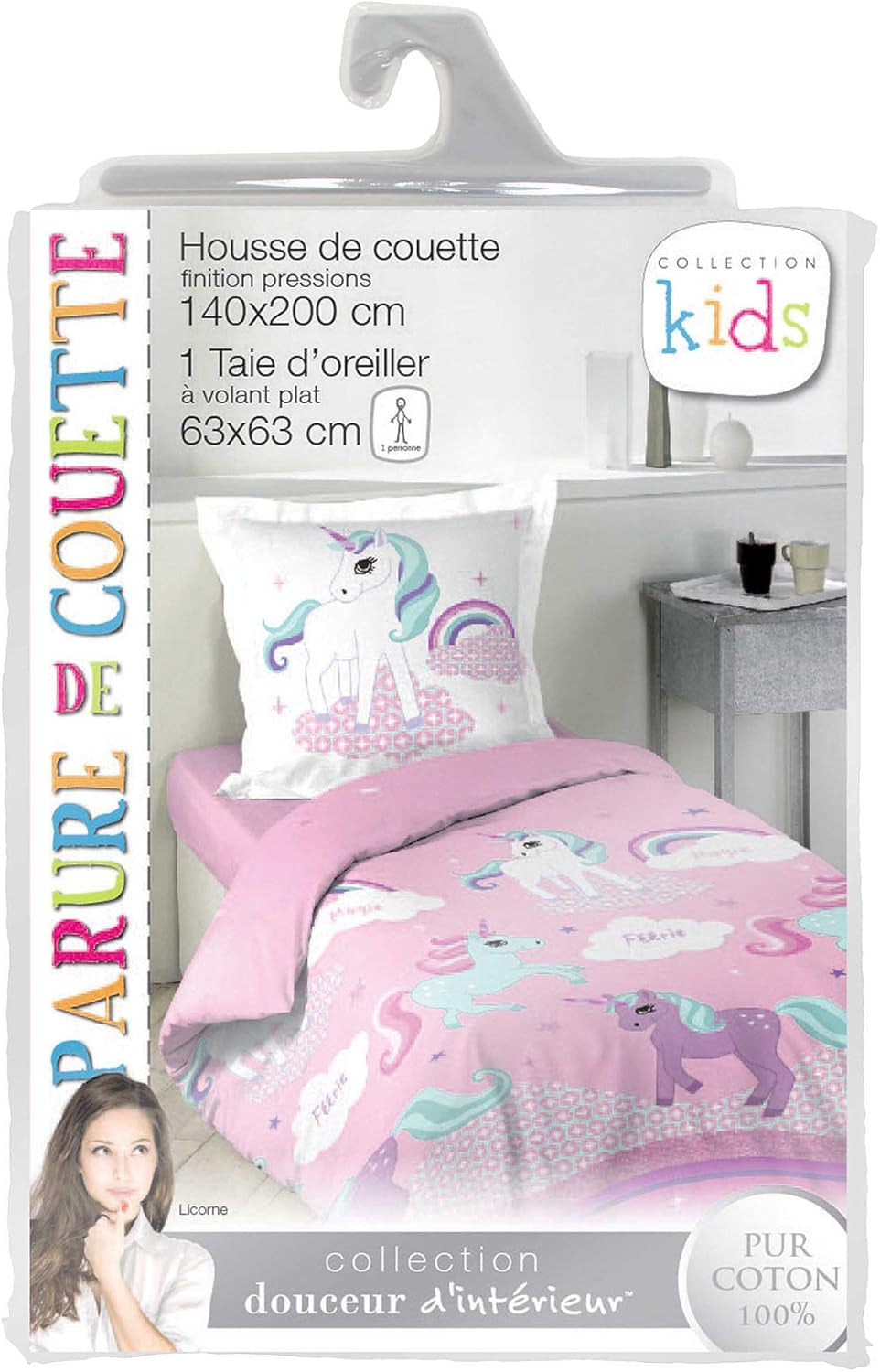 Literie licorne avec taie d'oreiller, literie en coton - enfant Naty Shop