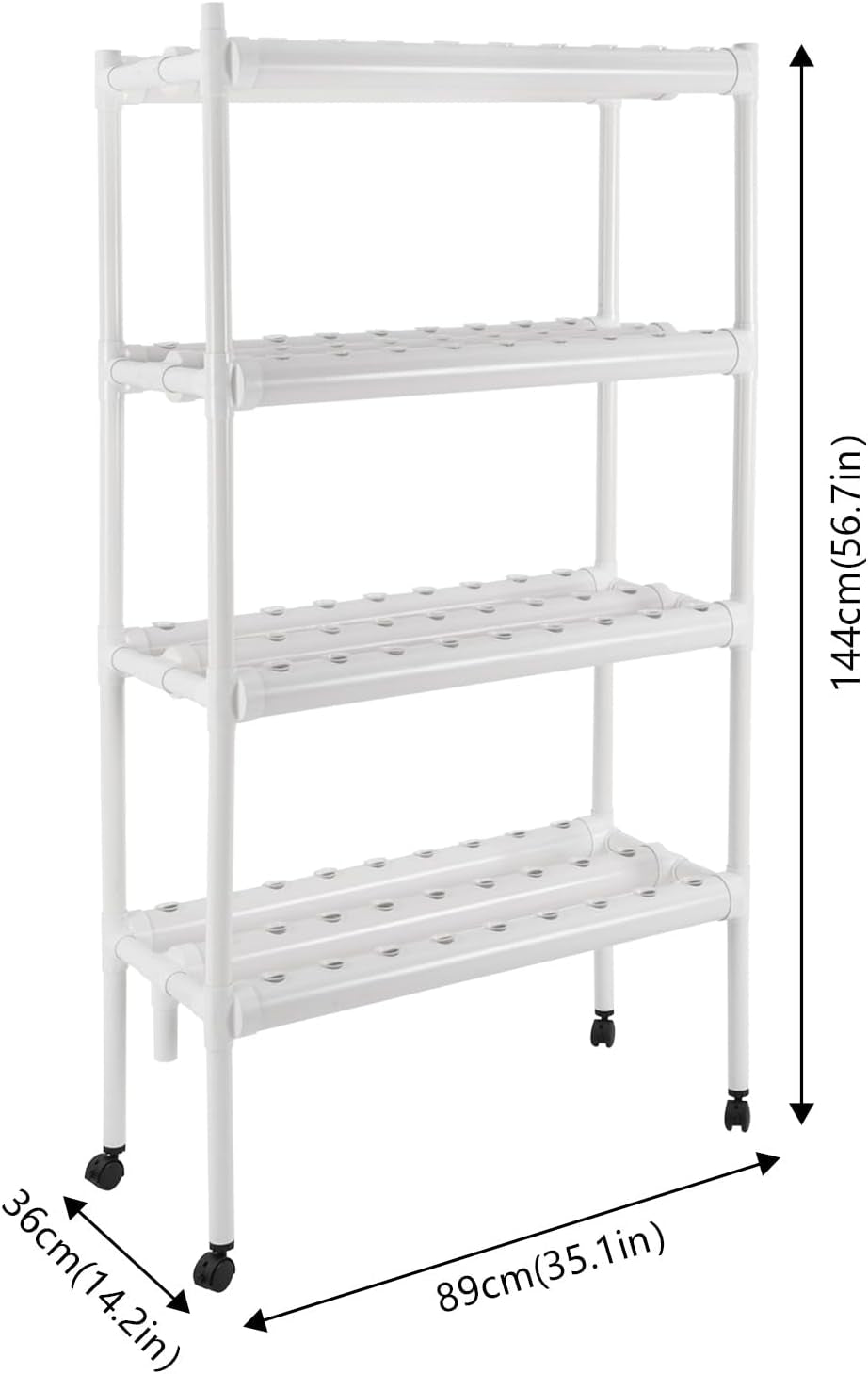 Kit de culture hydroponique avec 108 emplacements de plantation, 4 niveaux avec pompe à eau. Système hydroponique composé de tuyaux en PVC-U de qualité alimentaire pour légumes de maison, de balcon, de jardin et de balcon.