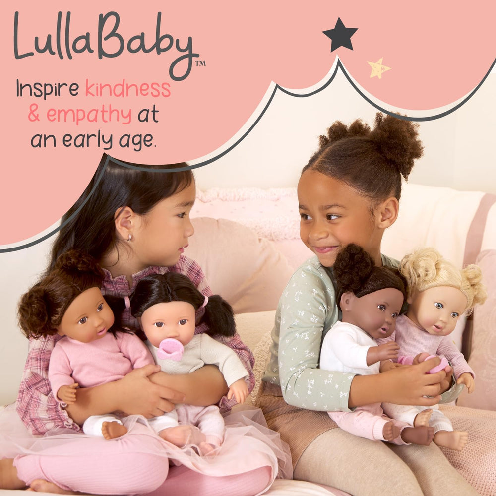 LullaBaby - Baby Puppen Laufstall - Faltbarer Puppen Laufstall in Rosa - Goldener Stern - Druckdesign - 36 cm Baby Puppe Kinderzimmer Zubehör - Vorgetäuschtes Spiel - Spielzeug für Kinder ab 2 Jahren