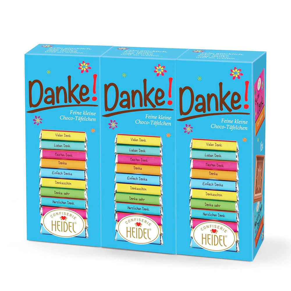 Tablettes de chocolat au lait Heidel Thank You 3x80g, 16 mini-barres de 5g par paquet, Diverses expressions de gratitude, Idée cadeau exquise