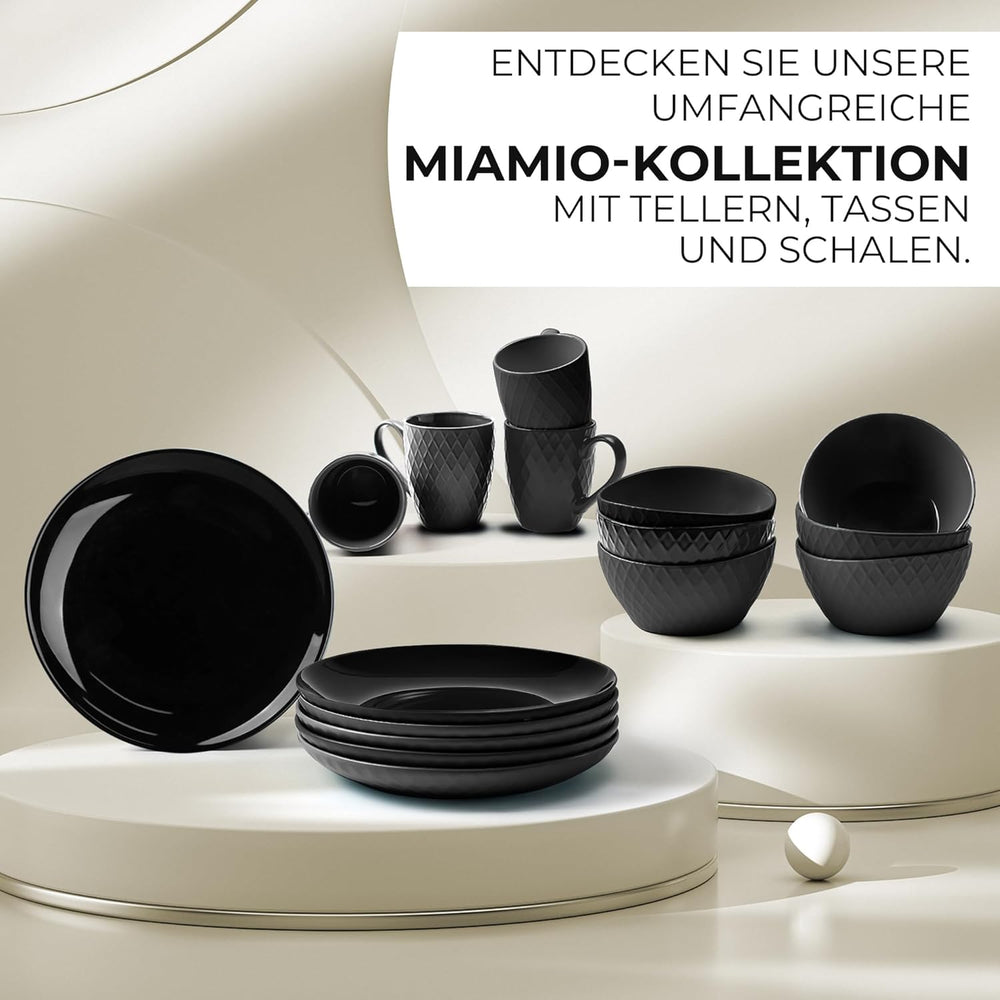 MIAMIO - Service de table/assiettes modernes en céramique 6 pièces pour 6 personnes - Collection Palmanova (Noir, Grandes assiettes (6x))