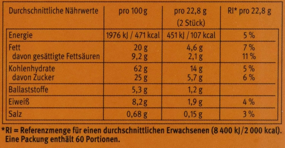 Brandt Hobbits Crunchy - Paquet de 2 - Boîte de restauration de 60 paquets - Biscuits à grains entiers à l'avoine à haute teneur en fibres (60 x 22,8 g)
