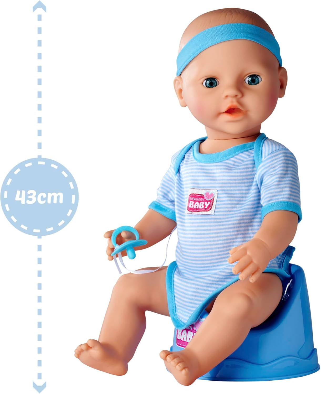 Simba 105030044 - Poupée nouveau-né - Garçon, poupée entièrement en vinyle avec yeux endormis, fonction boire et mouiller et accessoires, 8 pièces, 43 cm, poupée bébé, à partir de 3 ans