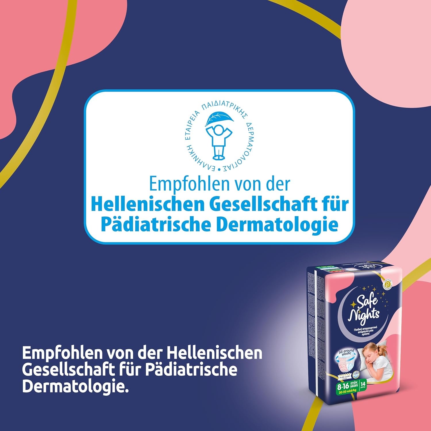 Safe Nights Girl, vêtements de nuit absorbants pour filles de 8 à 16 ans (30 à 50 kg), lot de 14