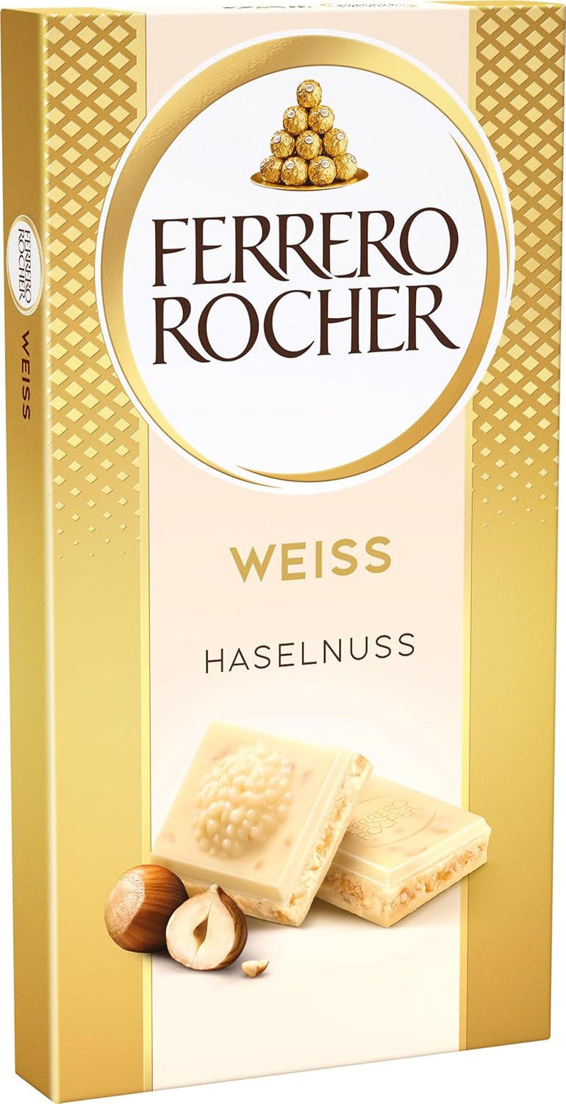 Barre Ferrero Rocher - Chocolat Blanc aux Noisettes - Cadeau de Saint Valentin pour Elle et Lui - 1 Barre de Chocolat x 90g