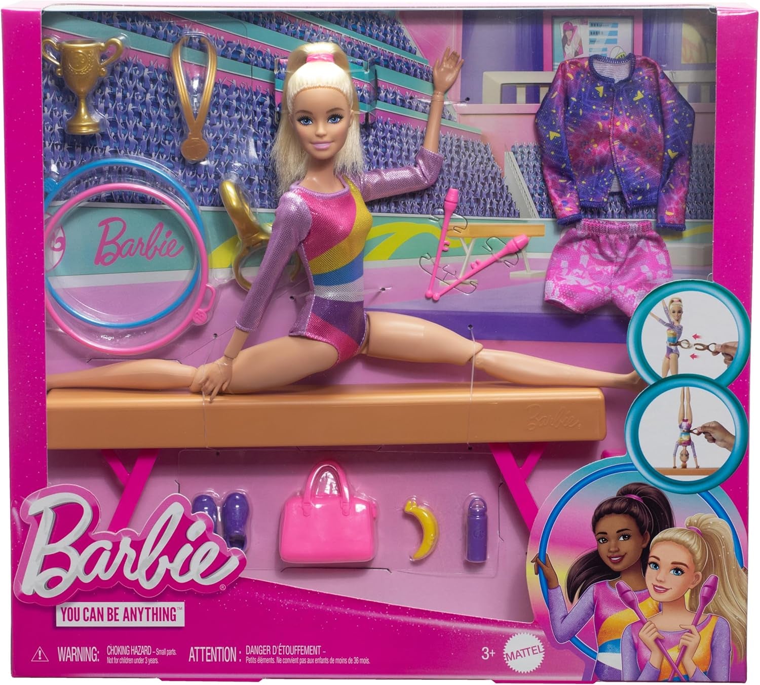 Barbie - Coffret de jeu amusant de gymnastique avec poutre d'équilibre et plus de 10 pièces thématiques pour des histoires gagnantes, HRG52
