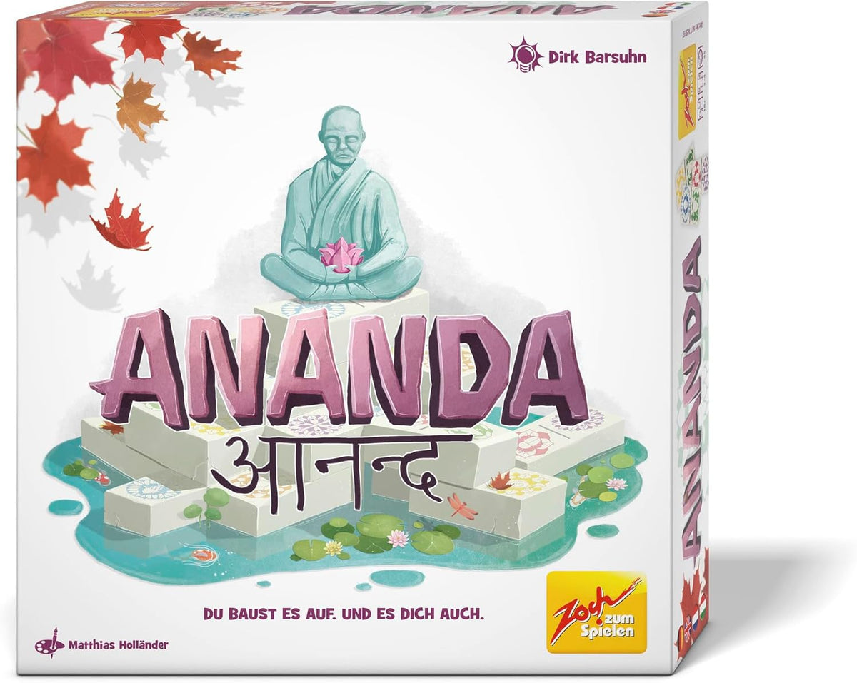 Zoch Ananda - Un jeu de société stratégique aux influences méditatives, construction de temples utilisant des tactiques, moines méditant dans des zones colorées, collecte de points de karma, jeu familial à partir de 10 ans.