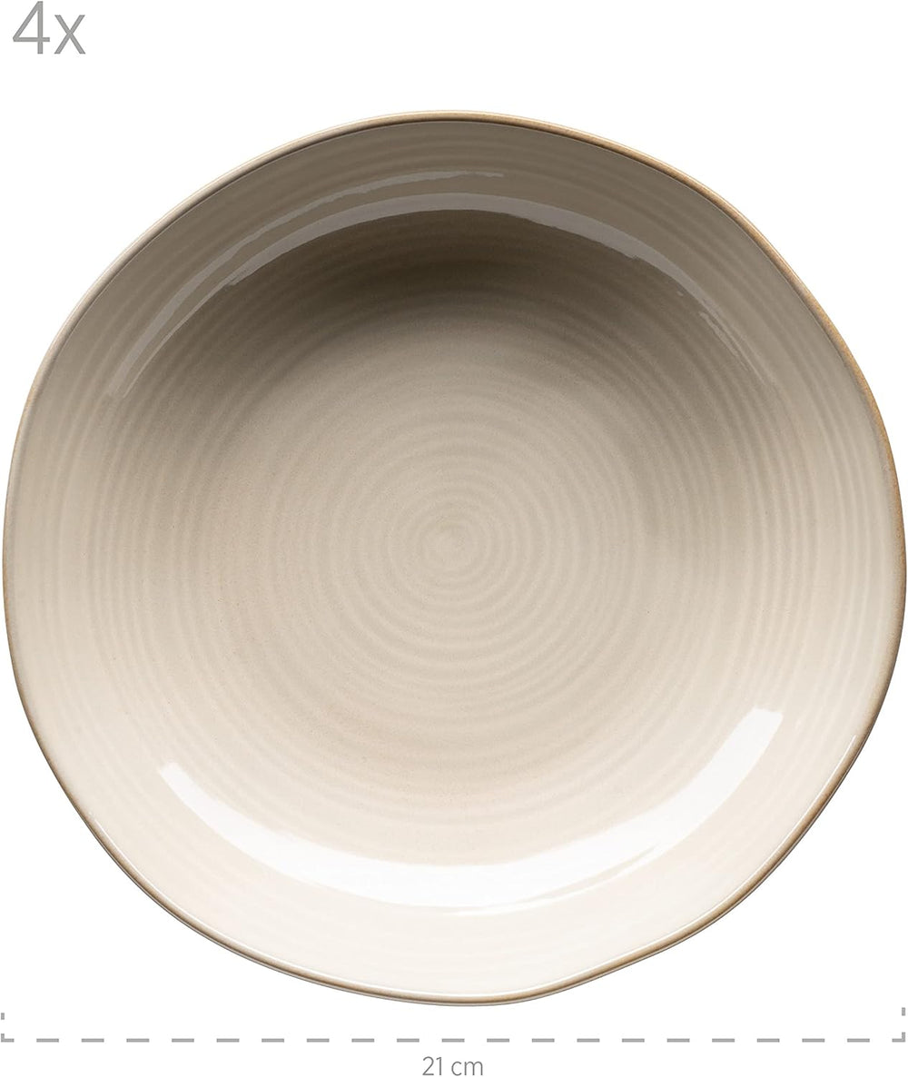 MÄSER 931371 Nottingham Vintage Series Service de table pour 4 personnes, service de table 8 pièces, assiettes plates et assiettes plates, rond irrégulier look rétro, grès, beige