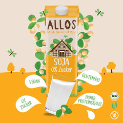 Allos Bio Sojadrink sans Zucker | Alternative alimentaire au soja | Boisson au soja | Boire à la base de Pflanzen | Boisson végétalienne | sans aucun doute Zucker | végétalien | sans lactose | 1 litre (6 pièces)