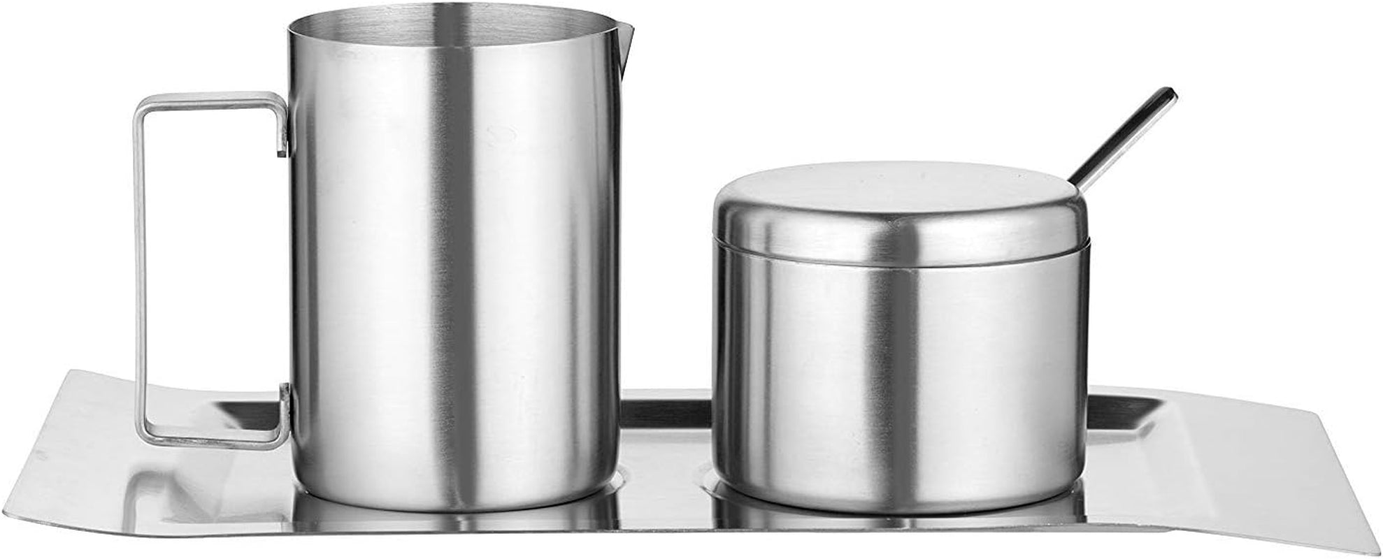 Ensemble de 4 récipients à lait et sucre, modèle Wave, 400-1655, en acier inoxydable 18/10 brossé. L'ensemble se compose d'un plateau de chacun.