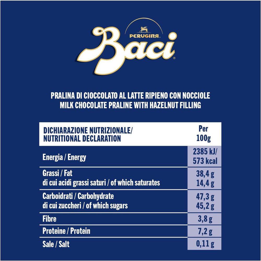 Perugina Baci, ciocolată cu umplutură de ciocolată cu lapte și alune, 200 grame Bomboane de Ciocolata Naty Shop