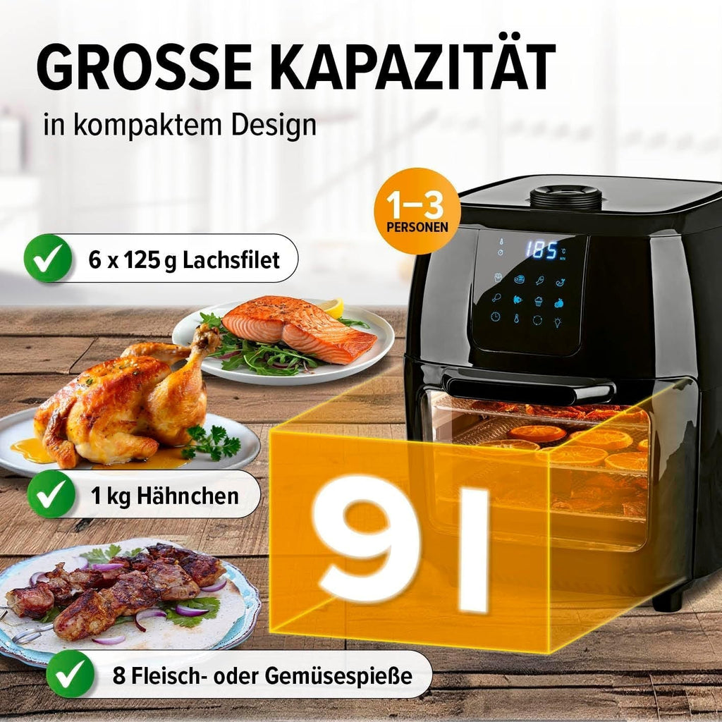 Gourmetmaxx Friteuză digitală cu aer cald XXL, 9 litri, 8 programe, 1800 W Electrocasnice Naty Shop
