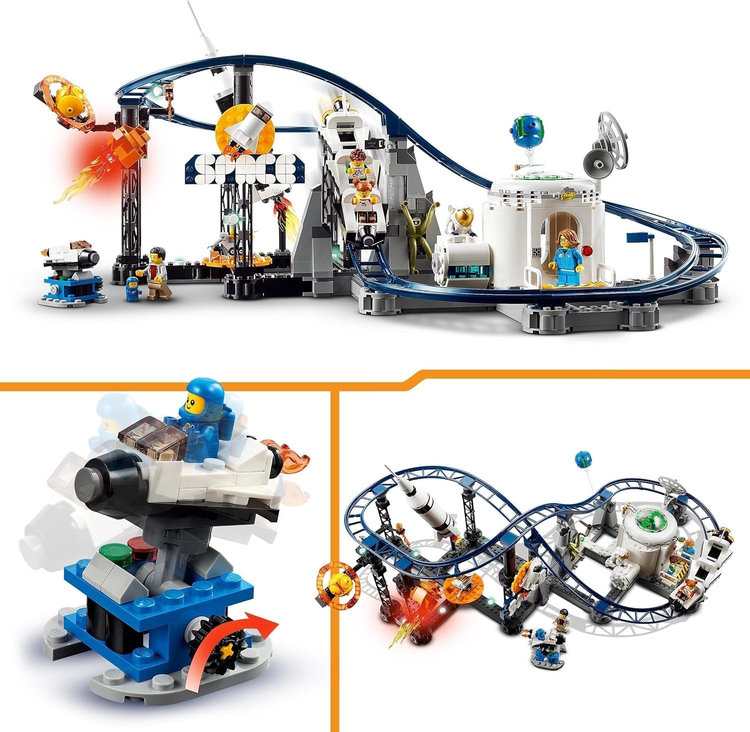 LEGO 31142 Creator Kit de jouets de montagnes russes spatiales 3 en 1 pour enfants avec chariots de travail, se transforme en tour à chute libre ou en carrousel avec des fusées et des briques lumineuses. Besuche an LEGO-Store