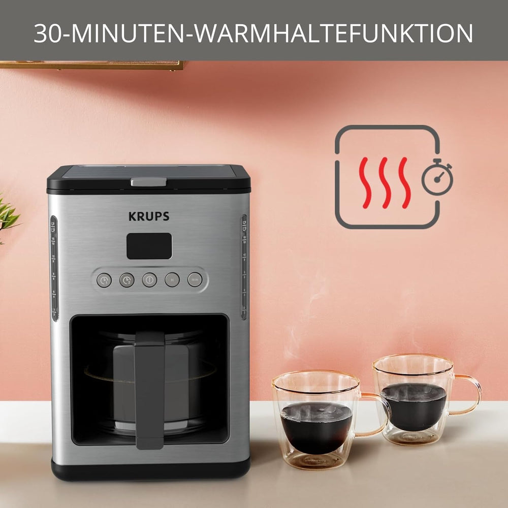 Machine à café expresso avec filtre Krups KM442D Premium | 10-15 tasses | 1000 watts | programmable | fonction maintien au chaud | acier inoxydable | noir
