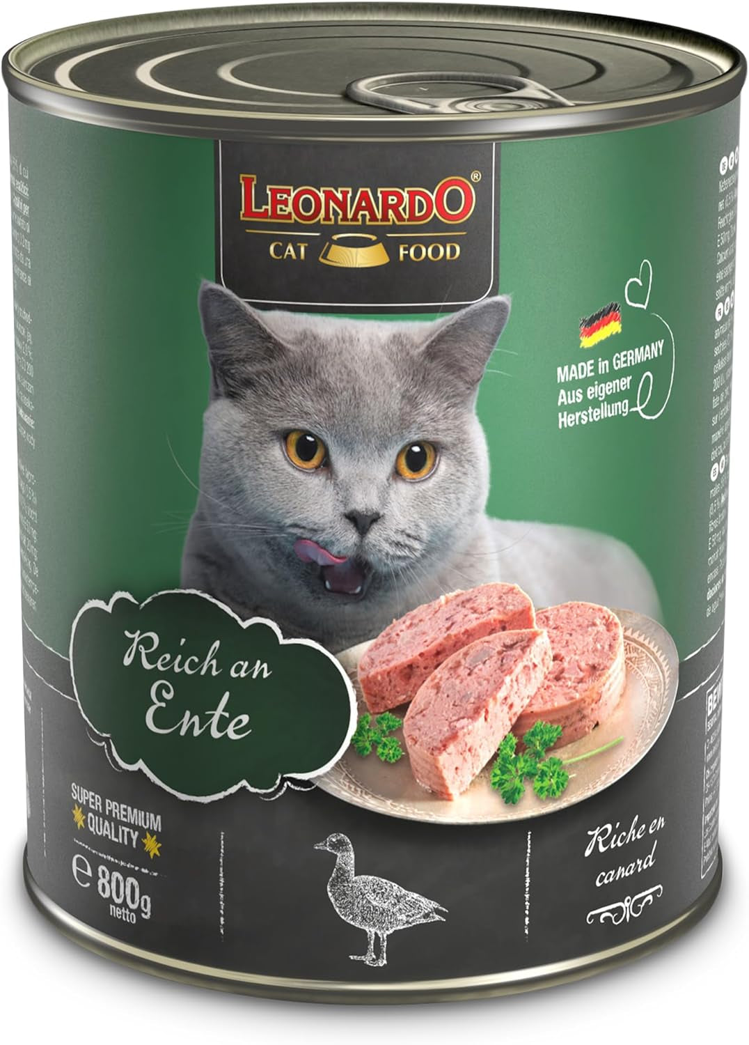 LEONARDO Nourriture humide [6x800g Canard] | Nourriture humide pour chats sans céréales | Aliments humides complets en conserve