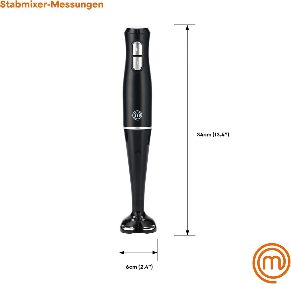 Masterchef Stabmixer, Pürierstab Mit Spritzschutz, Zauberstab Küchengerät, Elektrische Mixstab Hand Blender Mit 2 Speeds, Eintauchfunktion, Spülmaschinenfeste Komponenten, 200W, Schwarz Kitchen Naty Shop
