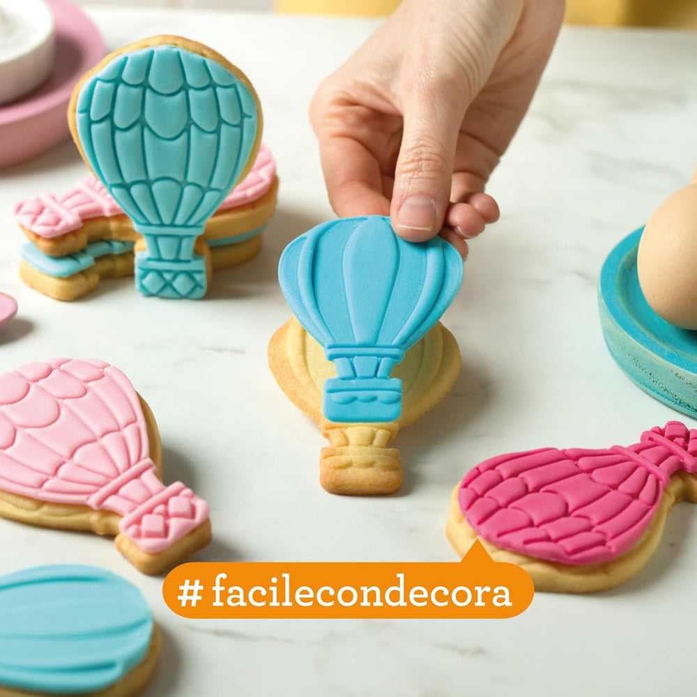 0255035 Découpeurs et marqueurs de montgolfières en plastique 3D, ensemble idéal pour les décorations en pâte à sucre ou en gumpaste, fabriqué en Italie, design original. Paquet de