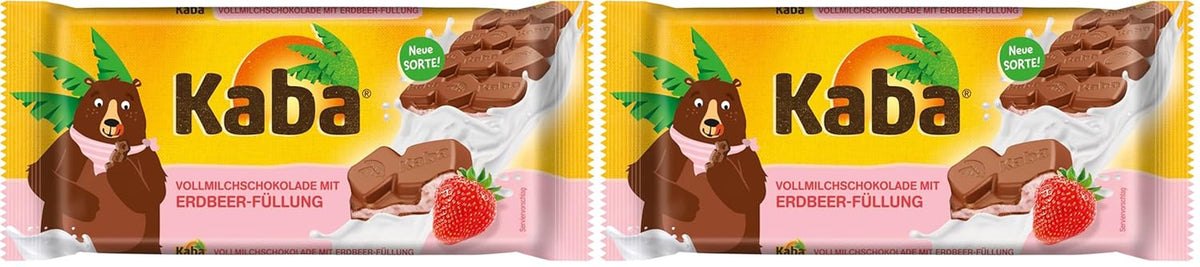 Kaba Chocolat au lait avec crème de fraise, barre de chocolat fourrée, barre de 90 g, chocolat fondant avec crème fruitée à la fraise et saveur originale Kaba (lot de 2)