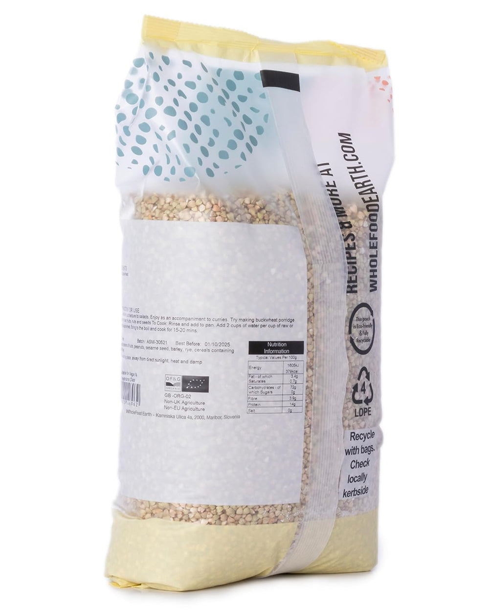 Sarrasin biologique Wholefood Earth - 3 kg - Sans OGM - Végétalien - Riche en fibres - Certifié biologique