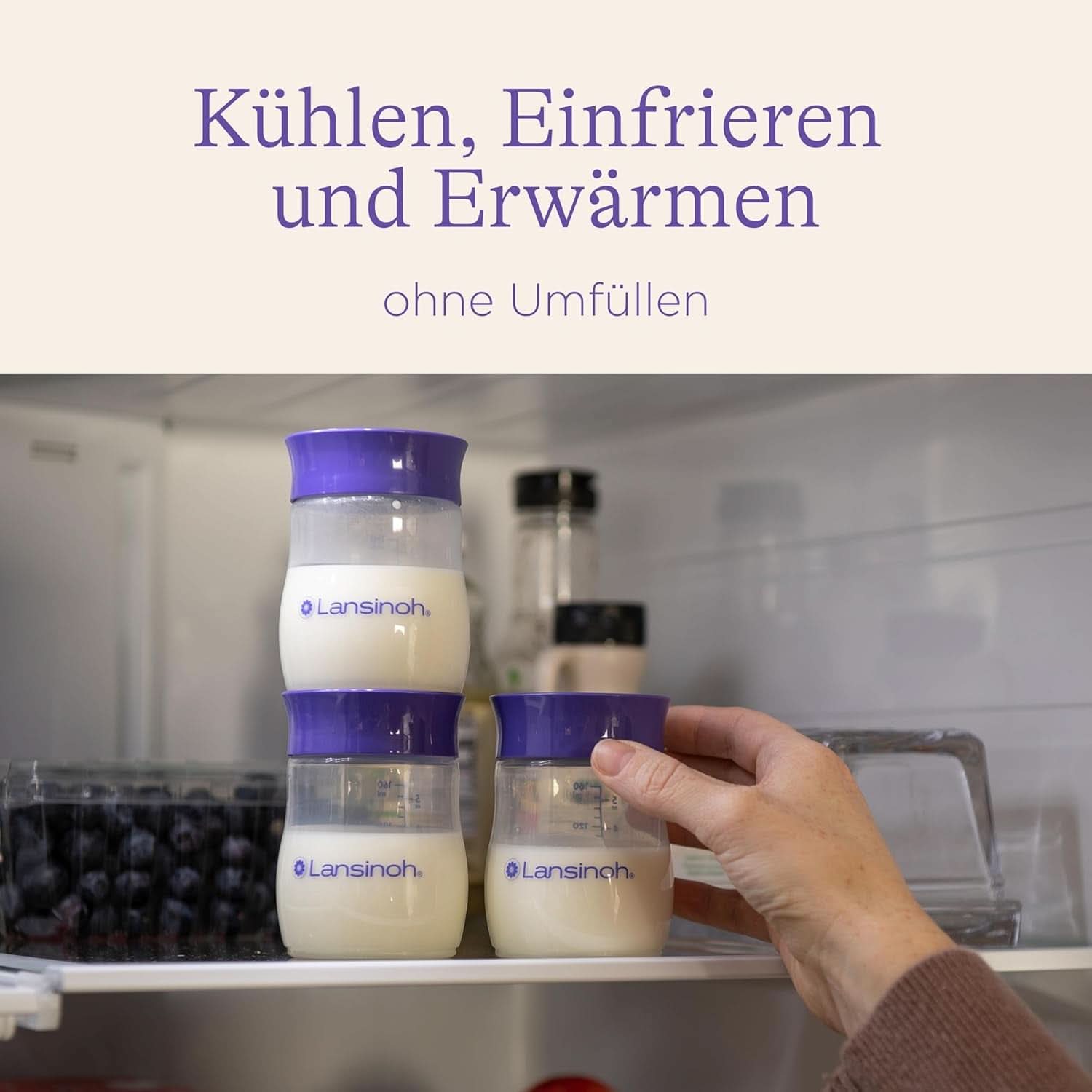 Lansinoh Muttermilchflaschen, 4 X 160 Ml - Zur Sicheren Muttermilch Austellungen - Neues Kompaktes Design Für Verbesserte Stabilität - Mit Stapelbarem Deckel Accessoires Alimentation et Allaitement Bebe Naty Shop