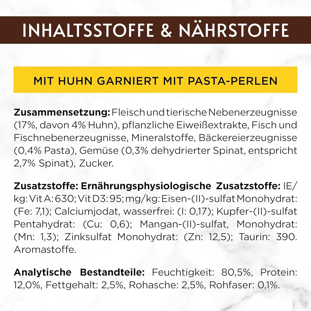 Nourriture humide pour chats Gourmet à la carte avec poulet, épinards et perles de pâtes, paquet de 26 (26 x 85 g)