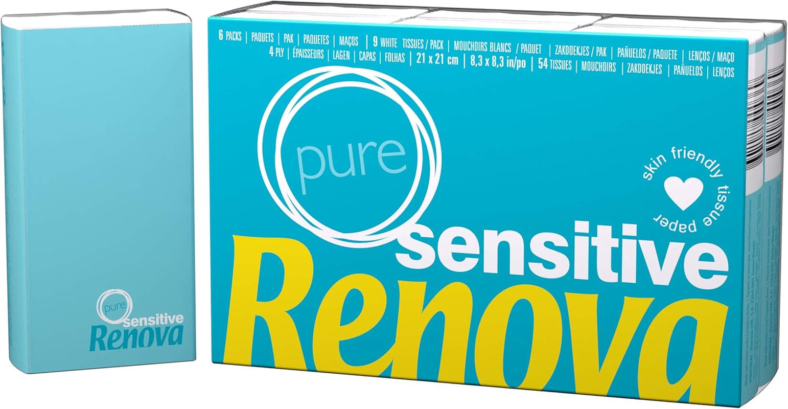 Renova Mouchoirs Sensitive Pure - 6 paquets de serviettes blanches