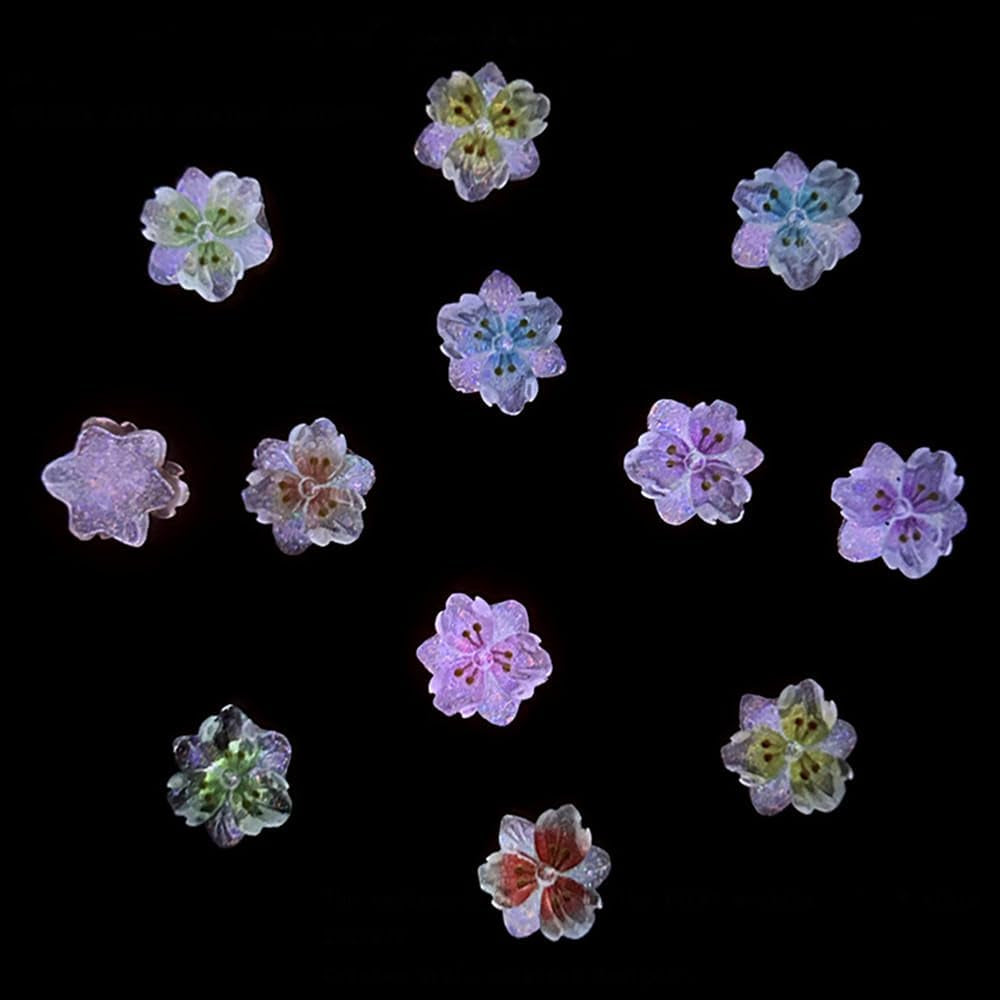 50Pcs 3D Blume Nagel Charms Nägel Zubehör Nageldesign Glitzersteine ​​​​Nailart Strasssteine ​​​​Fleur Nail Charms Lumineux Fleur Nail Art Charms Bunte Blumen Deko Nagel Steinchen Fleurs Nail Strass