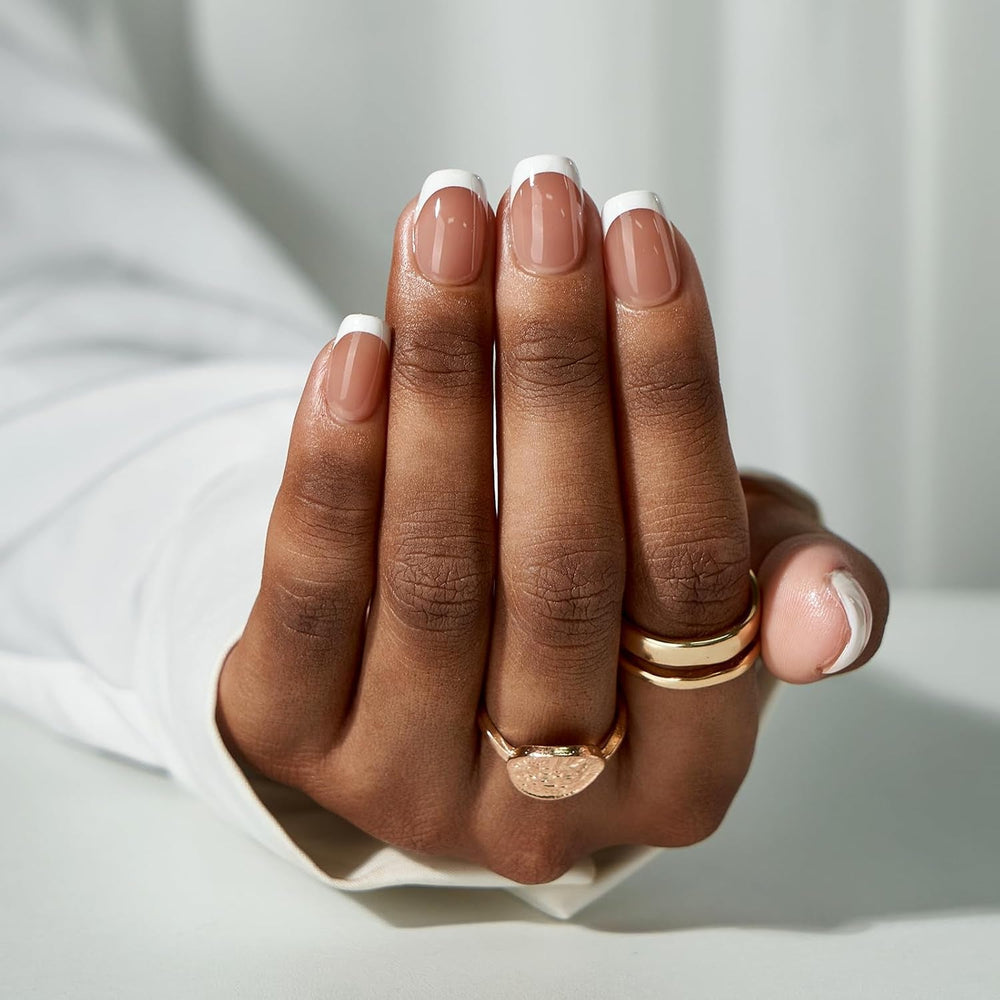 Btartbox Faux Ongles Carrés Courts Baby Boomer Colle Sur Blanc Dégradé Rose Faux Ongles Ongles Artificiels Courts avec Colle À Ongles 30 Pièces Faux Ongles Carrés