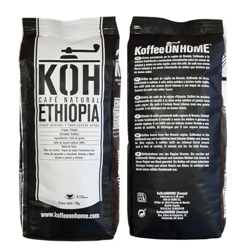 Ganze Kaffeebohnen 100% Arabica de l'Éthiopie – 1 kg – Geröstet naturel – Mittlere Intensität – Fruchtige & Zitrusnoten – Premium-Qualität aus Oromia – Idéal pour Espresso & Moka