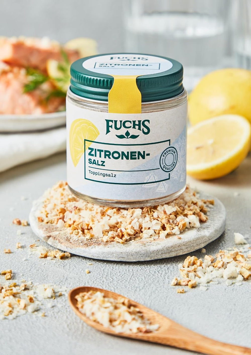 Fuchs Gewürze - Citronensalz | Garniture avec flocons de pyramide et Zitrone | Crunchy Préparation pour Poissons et Gemmes | Sel de citron de qualité supérieure | 60 g dans du wiederverschließbaren Gewürzglas