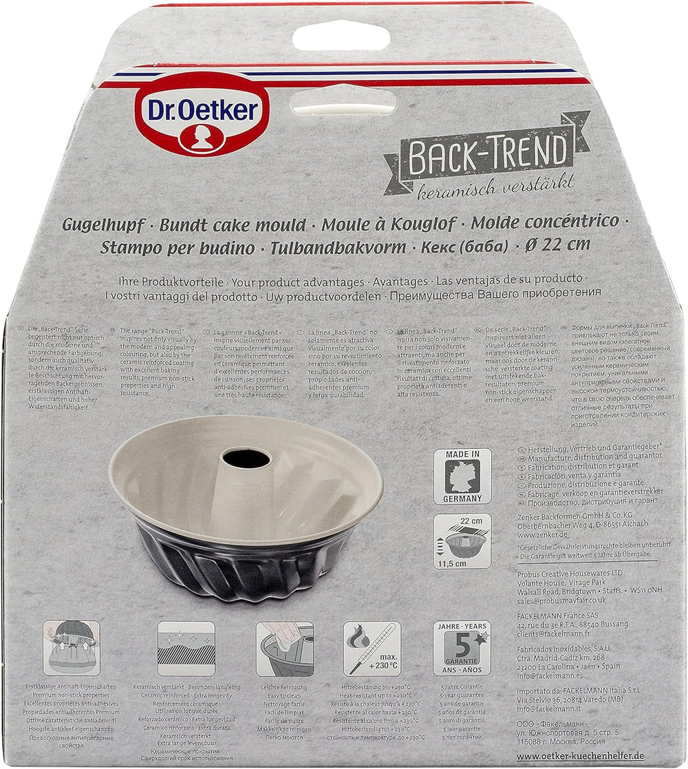 Dr. Oetker Gugelhupfform Ø 22 Cm BACK-TREND, Backform Für Gugelhupf, Runde Bundform Aus Stahl Mit Keramisch Verstärkter Antihaft-Beschichtung (Farbe: Creme/Anthrazit), Menge: 1 Stück Moules et plaques pour la pâtisserie Naty Shop