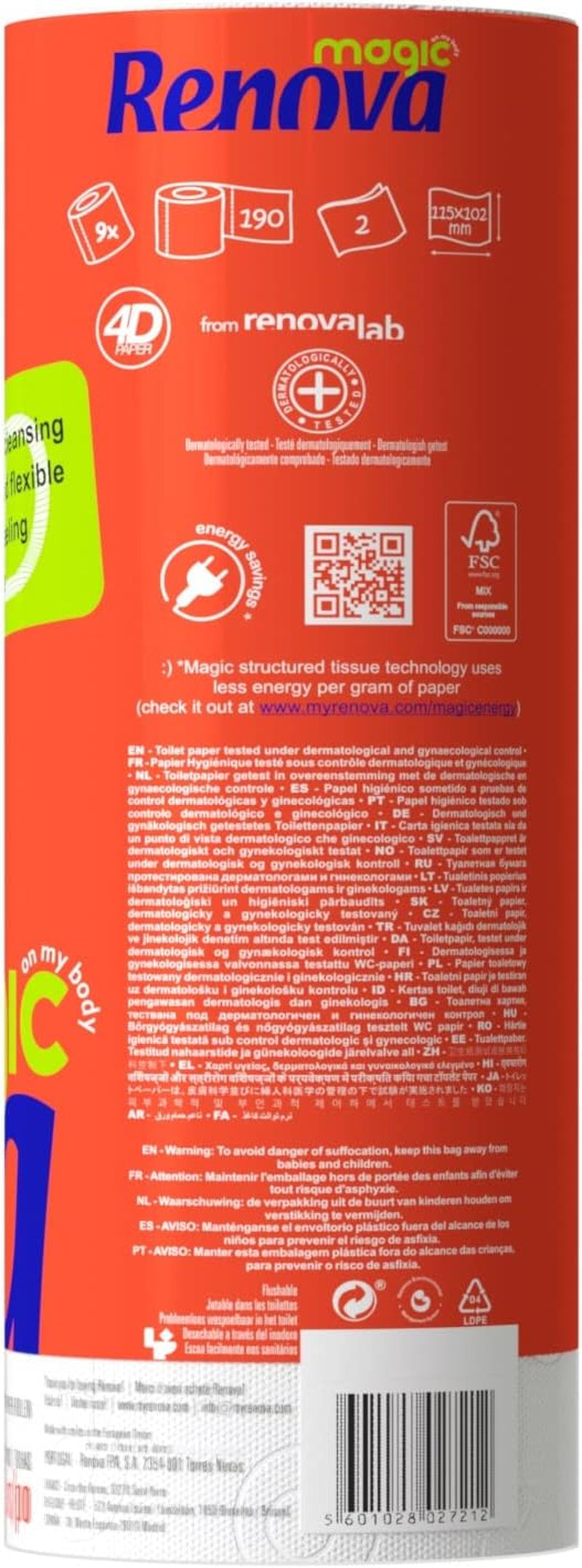 Papier toilette Renova, 7 paquets de 9 rouleaux - 63 rouleaux au total