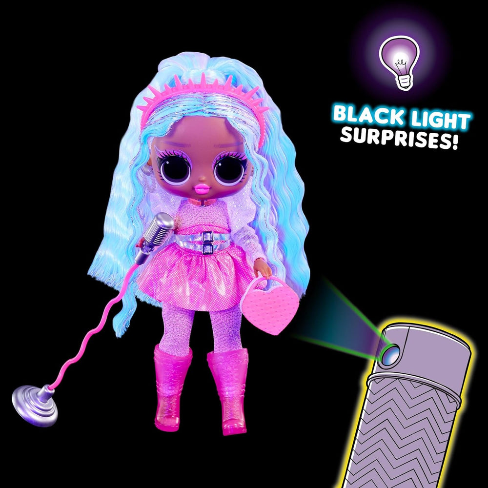 L.O.L. Surprise! Tweens Neon Pop Stars - Kitty K - 1 Modepuppe mit Backlight Surprises und 10+ Pop Star Fashions und Accessoires Inklusive Retro Mikro-Ständer, Geschenk für Kinder ab 4