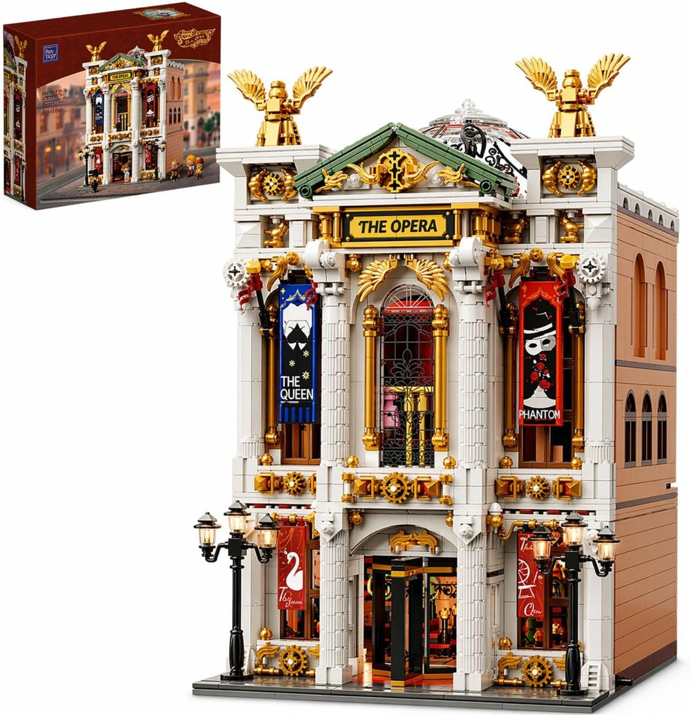 PANTASY Vintage Europäisches Grand Theater Bauset Modulares Modell mit Kristalllüster, 3518 Teile Transparentem Dom Erweiterbarer Straßenszene, Retro-Sammlertheater Architektur für Erwachsene