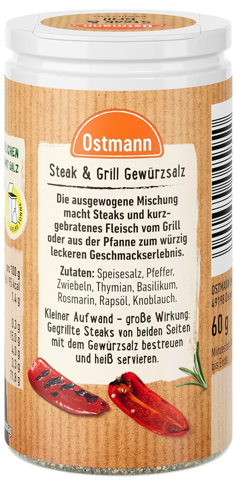Ostmann Gewürze – Steak & Grill Gewürzsalz, leckeres Gewürzláz zum Grillen & Anbraten von würzigen Steaks, idéal pour les grillades sans viande, 60 g