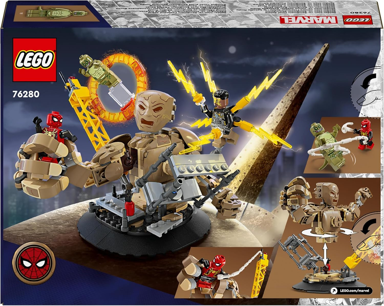 LEGO Marvel Spider-Man contre. Sandman : Showdown Superhero Toy avec figurines, dont lézard et jeu de rôle électrique, cadeau pour les amateurs d'action, garçons et filles 76280 Jeux de construction Besuche den LEGO-Store