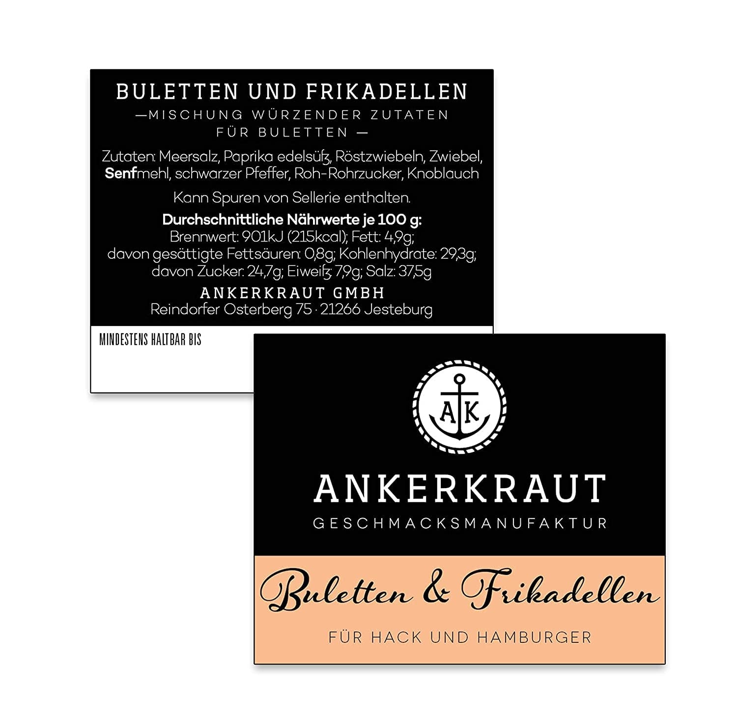 Ankerkraut Buletten & Fleischpflanzerl, Gewürzmischung für Buletten und Frikadellen, 250g dans un sachet aromatique