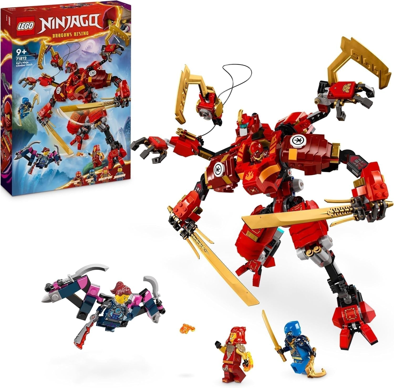 LEGO NINJAGO Kai's Ninja Climbing Mech Set, jouet Ninja avec figurine à construire et 4 mini figurines, ensemble d'aventure pour enfants, cadeau d'anniversaire pour garçons et filles de 9 ans 71812 Ensembles de construction Beuche den LEGO-Store Single