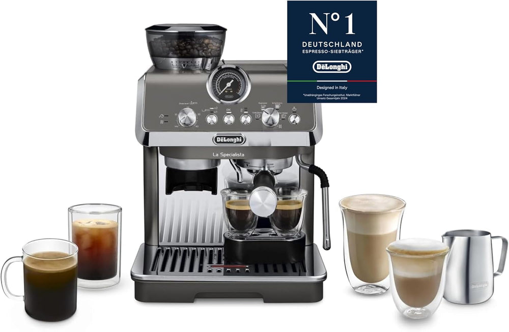 De'Longhi La Specialista Arte EC9155.MB Machine à expresso porte-filtre avec moulin, 8 niveaux de mouture, pression 15 bars, 3 niveaux de température, mousseur à lait, 1550 W, réservoir 1,7 L, acier inoxydable/noir, kit barista inclus