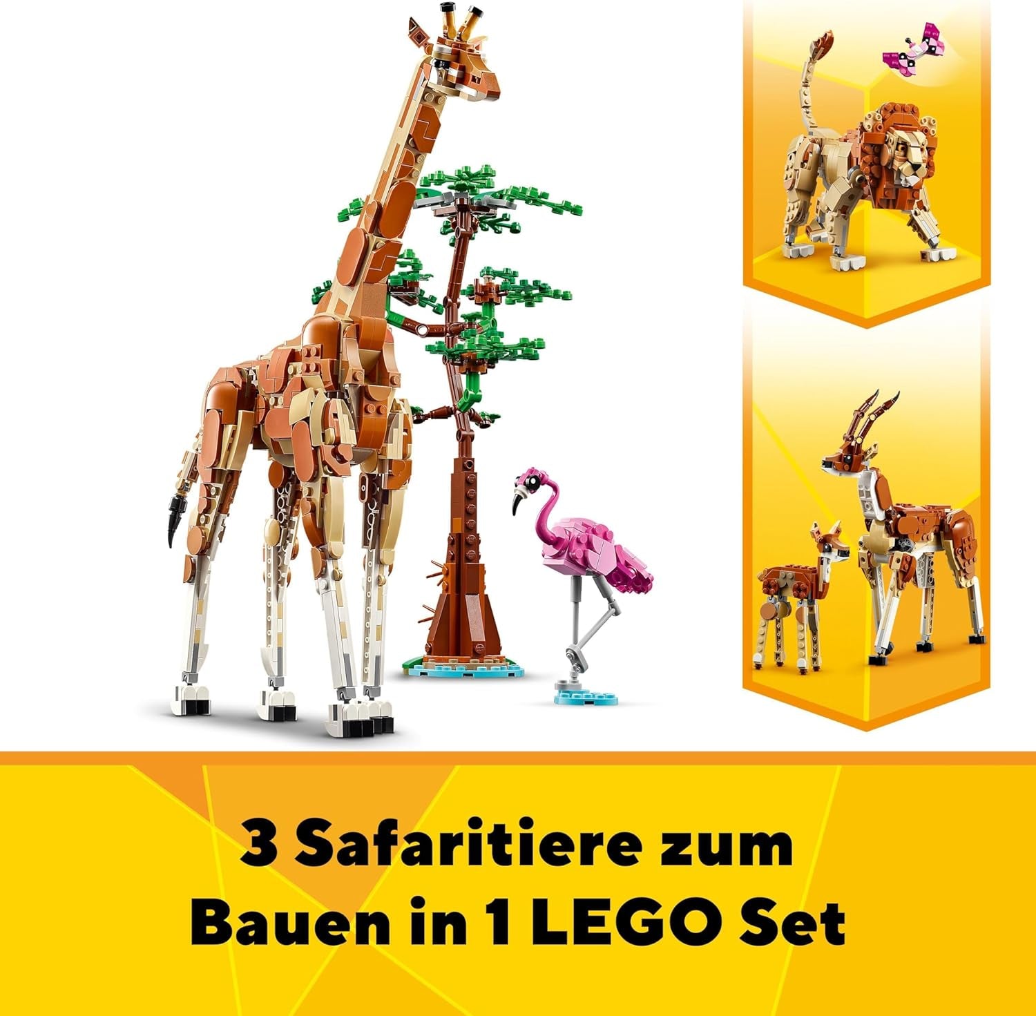 LEGO Creator 3In1 Animal Safari, set créatif avec figurines d'animaux, 3 options de construction : girafe, gazelle et lion jouets, animaux jouets pour filles et garçons, cadeau naturel pour les enfants à partir de 9 ans 31150 Jeux de construction Beuche den LEGO-Store