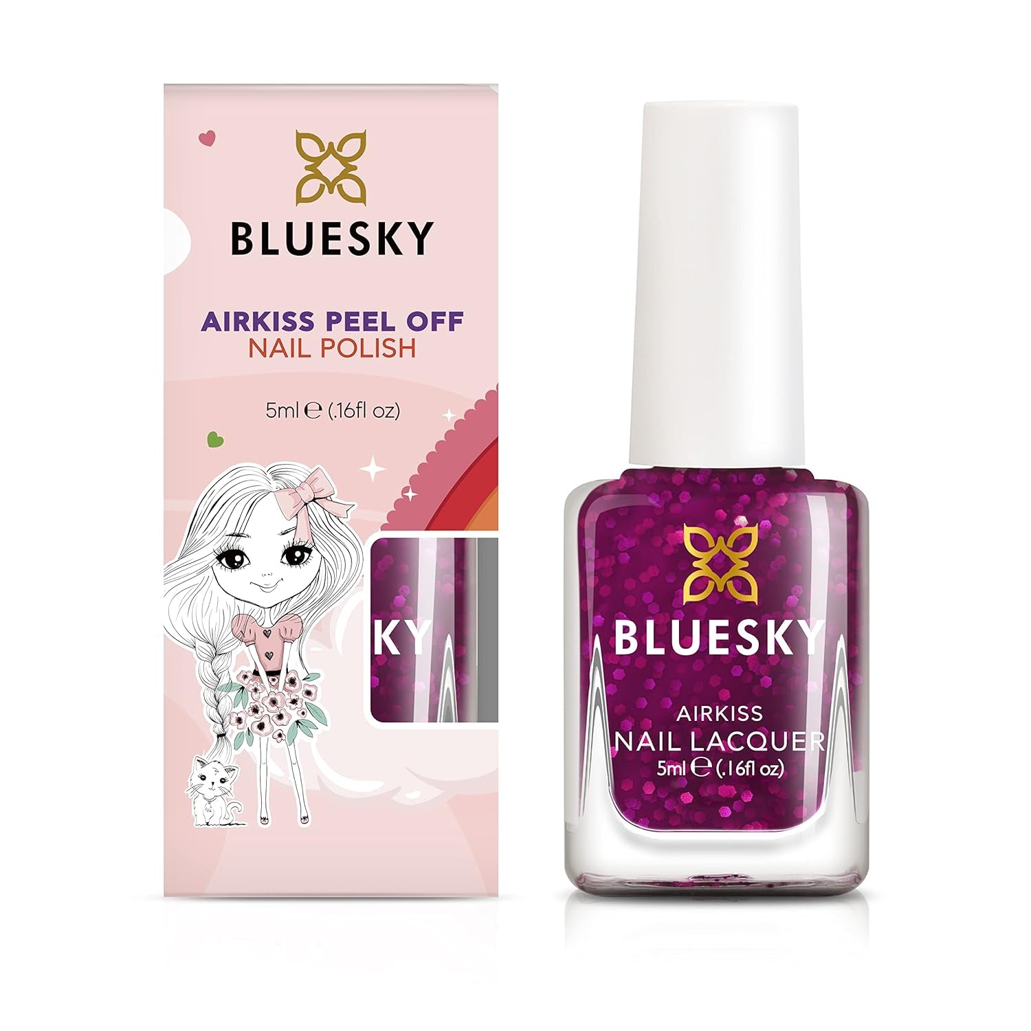 Vernis à ongles Bluesky Kids - Tout pailleté, rose. Vernis à ongles facile à décoller, non toxique, à base d'eau, sans glissement, pour enfants, 5 ml