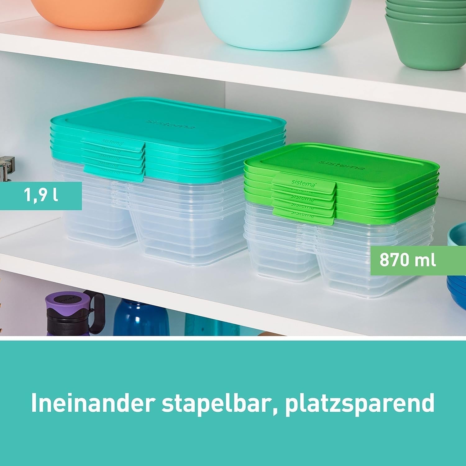 Conteneurs de stockage de nourriture du système Nest IT Boîtes de préparation de repas | Récipients de stockage hermétiques de 1,9 litre avec TROIS compartiments et couvercles | Sans BPA | Vert | 5 pièces boîtes de conservation alimentaire Naty Shop