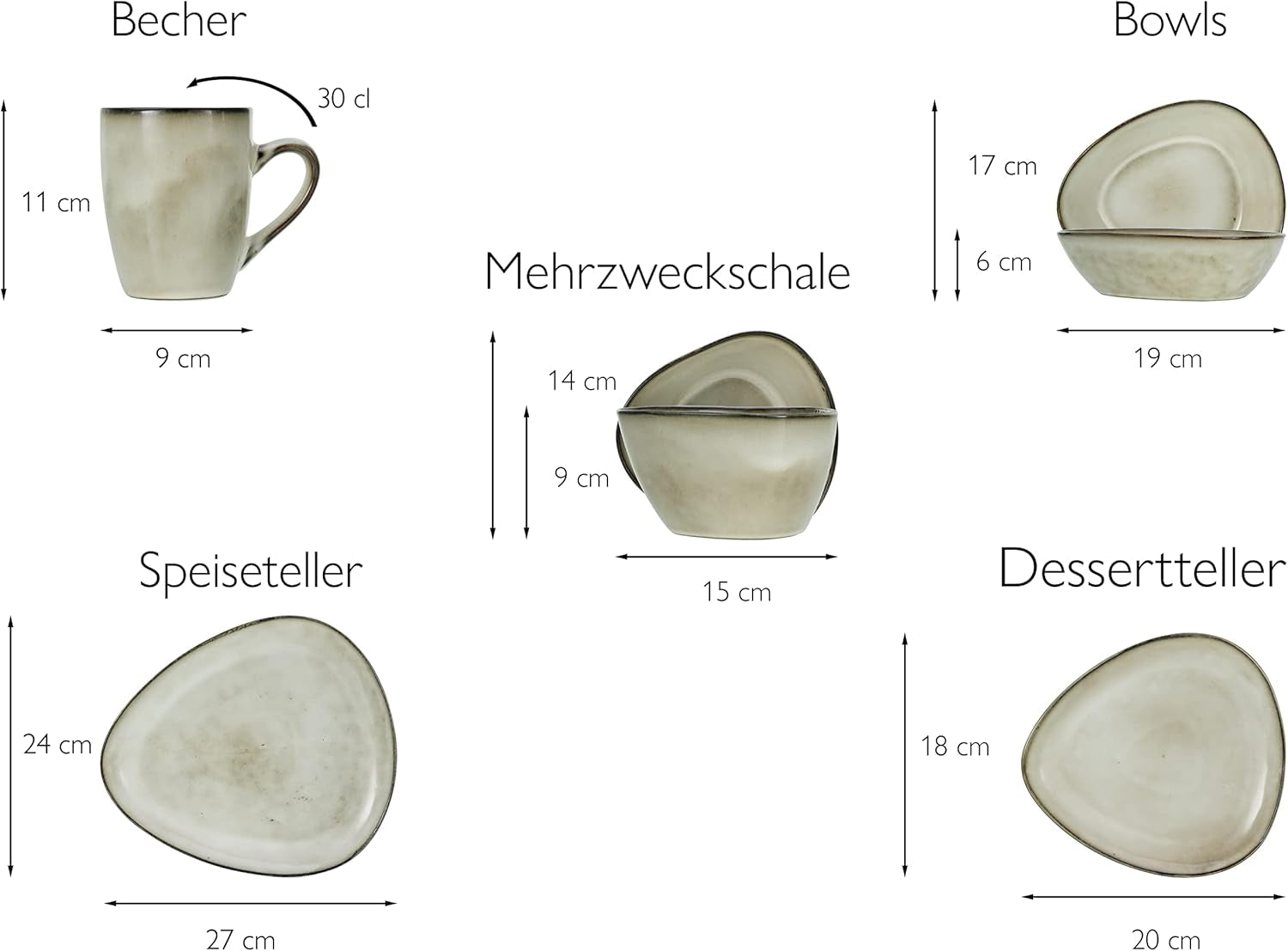 CreaTable, 23769, Série CLOUDY, Sable, Service de table 10 pièces, Service combiné en porcelaine, Passe au lave-vaisselle et au micro-ondes, Fabrication de qualité