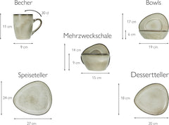 CreaTable, 23769, Série CLOUDY, Sable, Service de table 10 pièces, Service combiné en porcelaine, Passe au lave-vaisselle et au micro-ondes, Fabrication de qualité