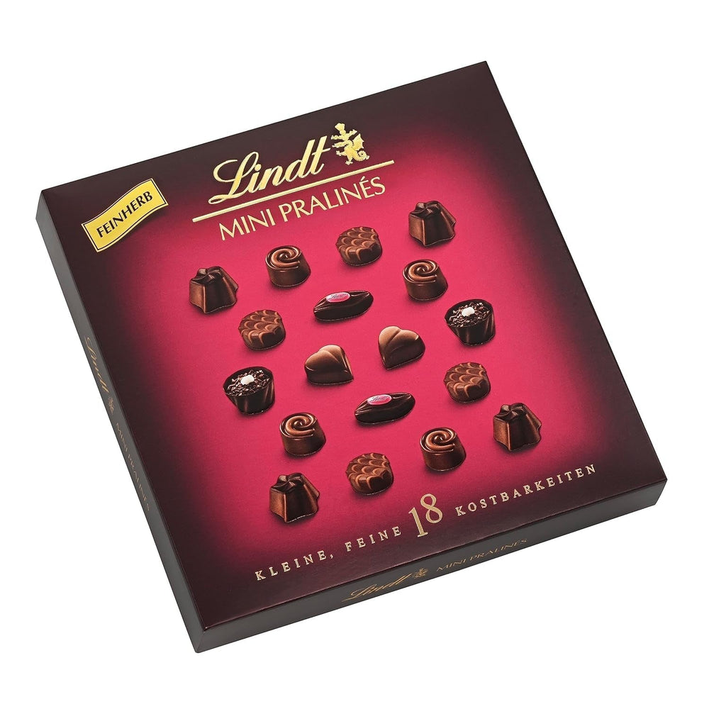 Lindt, boîte de chocolat avec 18 pralines chacune en 6 assortiments, 90 grammes Bonbons au chocolat Naty Shop 90 grammes Chocolat noir fourré diverses