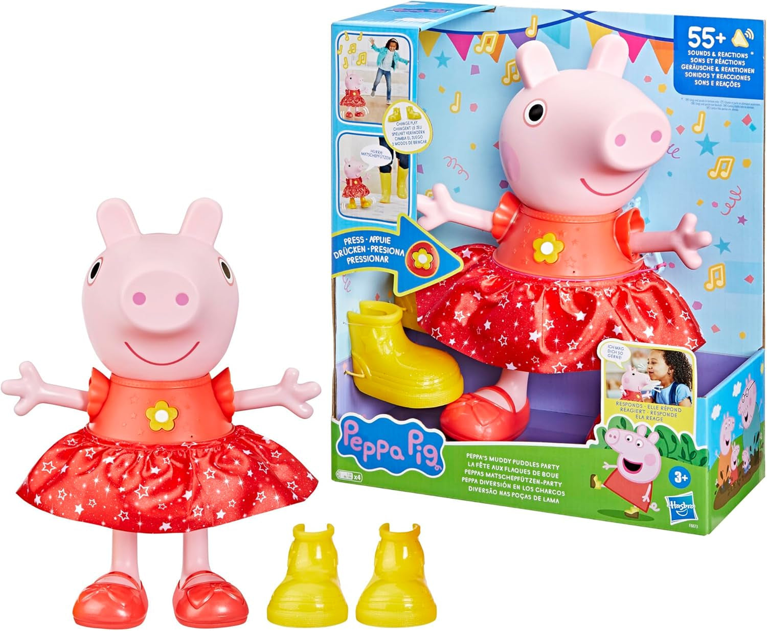 Păpușa Peppa Pig Peppa'S Mud Puddle Party - versiune germană, roz sau roz Papusi Naty Shop