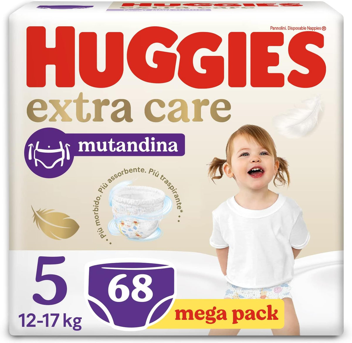 Couches Huggies Extra Care, ultra absorbantes, taille 5 (12-17 kg), 68 pièces